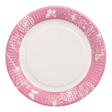 Kartonnen feestborden met fuchsia rand, rond Ø 23 cm "Meadow", feestelijke papieren borden, FSC
