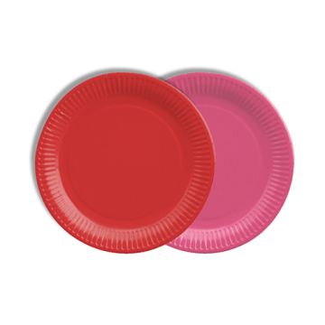 Borden, karton rond Ø 18 cm assorti kleuren - rood/fuchsia