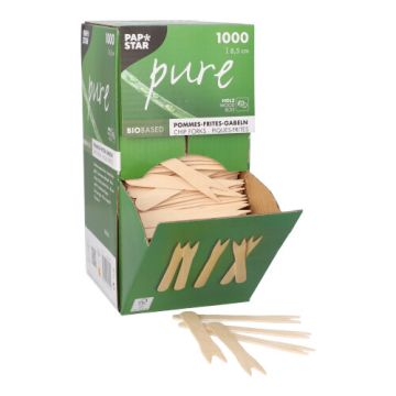 Frietvorkje hout "pure" 8,5 cm snackvorkje in dispenserbox