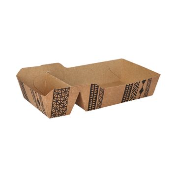 Frietbakje snackbakje karton 10 x 19 cm bruin FSC "Maori" extra large patatbak met sausvak