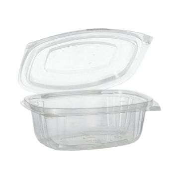 Saladebakken met  deksels, PLA "pure" 500 ml 6,4 cm x 16,1 cm x 13,2 cm glashelder