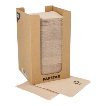 Bio cocktail servetten gerecycled papier 1/4 vouw 20 cm x 20 cm microreliëf in dispenserdoos