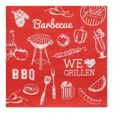 Servetten 3-laags 1/4 vouw 33 cm x 33 cm "BBQ Love"