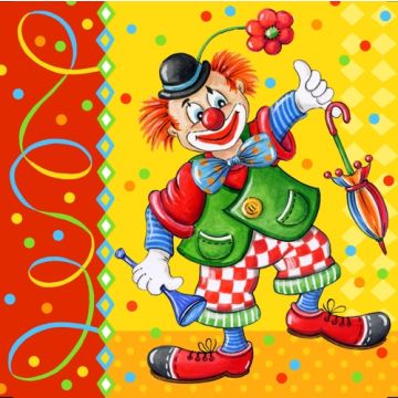 Servetten 3-laags 1/4 vouw 33 cm x 33 cm FSC carnaval verjaardag "Clown"