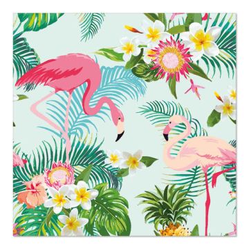 Servetten, 3-laags 1/4 vouw 33 cm x 33 cm "Exotic Flamingos"