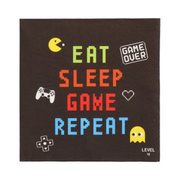 Servetten tissue 3-laags 1/4 vouw 33 x 33 cm FSC Pacman "Gamer"