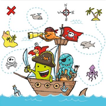 Piraten servetten 3-laags 1/4 vouw 33 cm x 33 cm FSC "Pirate Crew"