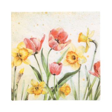 Lente servetten tissue 3-laags 1/4 vouw 33 x 33 cm "Tulpen & narcissen"