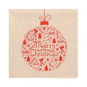 Servetten 3-laags 1/4 vouw 33 cm x 33 cm natuur "Christmas Ball" gemaakt van gerecycled papier