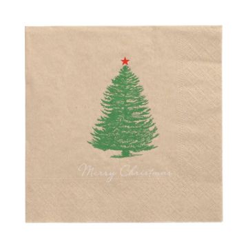 Servetten 3-laags 1/4 vouw 33 cm x 33 cm natuur "Christmastree with Star" gemaakt van gerecycled papier