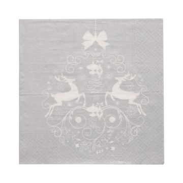 Servetten 3-laags 1/4 vouw 33 cm x 33 cm zilver "Deers Couple"