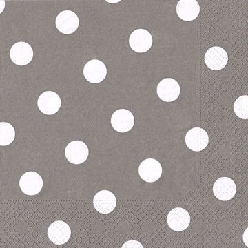 Servetten, 3-laags 1/4 vouw 40 cm x 40 cm grijs "Dots"