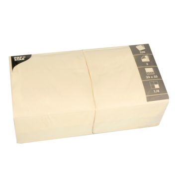 Servetten, 3-laags 1/4 vouw 33 cm x 33 cm creme