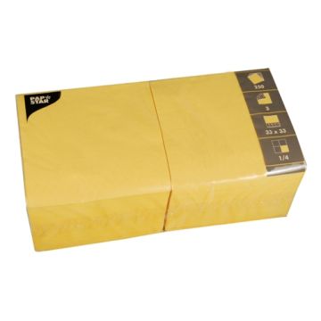 Servetten, 3-laags 1/4 vouw 33 cm x 33 cm geel