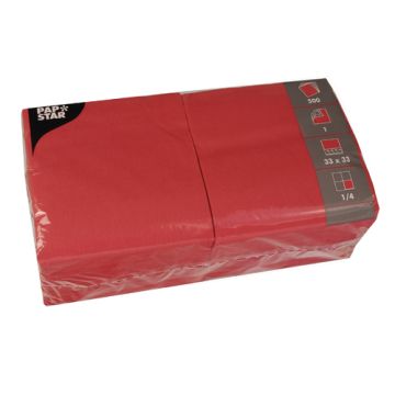 Servetten, 1-laags 1/4 vouw 33 cm x 33 cm rood
