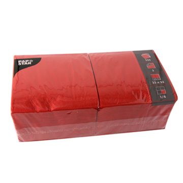 Servetten, 3-laags 1/4 vouw 33 cm x 33 cm rood