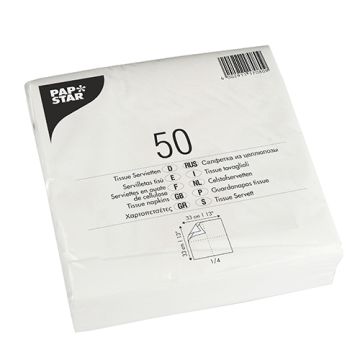 Servetten, 2-laags 1/4 vouw 33 cm x 33 cm wit