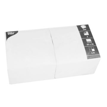 Servetten, 3-laags 1/4 vouw 33 cm x 33 cm wit