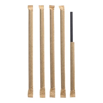 Bio papieren milkshake rietjes Ø 8 mm · 25 cm FSC zwart per stuk verpakt