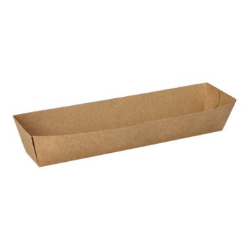 Snackbakje karton "pure" 5 x 20 cm bruin, frikandelbakje