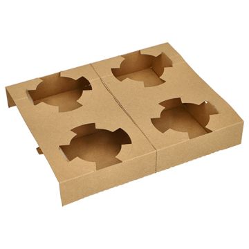 Draagtray, karton "pure" 3,6 cm x 19,8 cm x 24,1 cm bruin voor 4 Soepbeker
