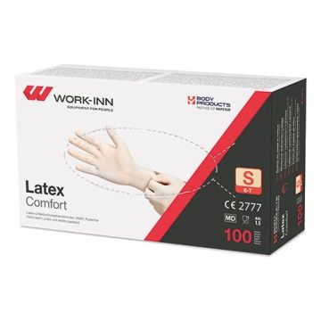 Latex handschoenen poedervrij "Comfort" natuurlatex wit Maat S