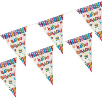 Wimpelguirlande, folie 4 m "Happy Birthday" waterbestendig