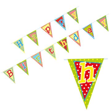 Wimpelguirlande, papier 4 m "Happy Birthday" met beschermingslaag