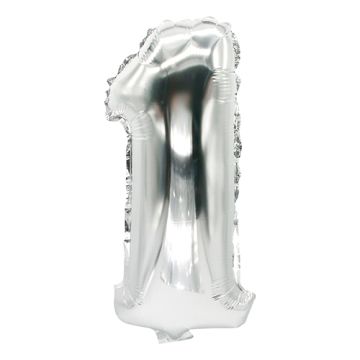 Folie ballon 35 cm x 20 cm zilver "1"