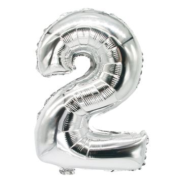 Folie ballon 35 cm x 20 cm zilver "2"