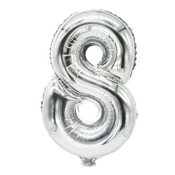 Folie ballon 35 cm x 20 cm zilver "8"