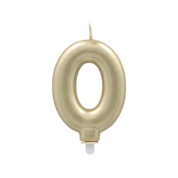 Gouden taartkaarsje met houder cijferkaars "0" goud 
