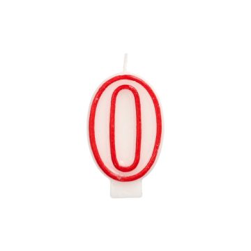Verjaardagskaarsjes 7,3 cm wit, taartkaarsjes cijfer "0" 