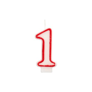 Verjaardagskaarsjes 7,3 cm wit, taartkaarsjes cijfer "1" 