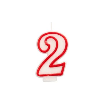 Verjaardagskaarsjes 7,3 cm wit, taartkaarsjes cijfer "2"