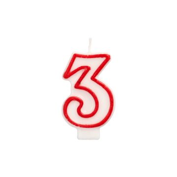 Verjaardagskaarsjes 7,3 cm wit,taartkaarsjes cijfer "3"
