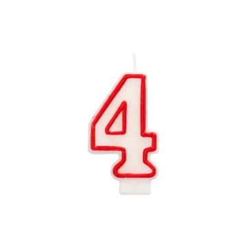Verjaardagskaarsjes 7,3 cm wit, taartkaarsjes cijfer "4"