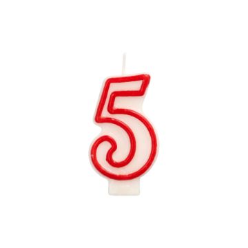 Verjaardagskaarsjes 7,3 cm wit, taartkaarsjes cijfer "5"