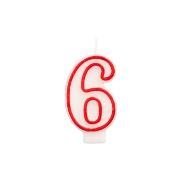 Verjaardagskaarsjes 7,3 cm wit, taartkaarsjes cijfer "6"