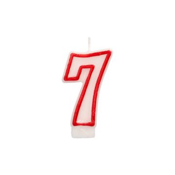 Verjaardagskaarsjes 7,3 cm wit, taartkaarsjes cijfer "7"