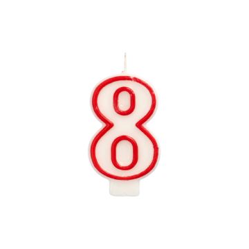 Verjaardagskaarsjes 7,3 cm wit, taartkaarsjes cijfer "8"