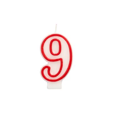 Verjaardagskaarsjes 7,3 cm wit, taartkaarsjes cijfer "9"