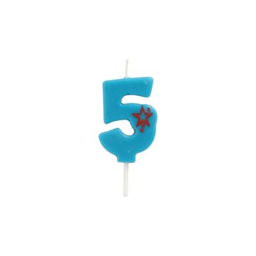 Getalkaarsen, mini 6,8 cm blauw "5"