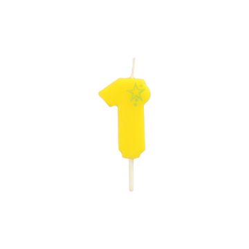 Getalkaarsen, mini 6,8 cm geel "1"