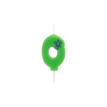 Getalkaarsen, mini 6,8 cm groen "0"