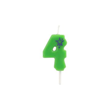 Getalkaarsen, mini 6,8 cm groen "4"