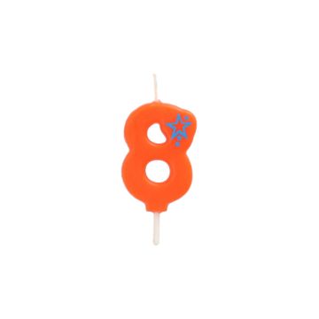 Getalkaarsen, mini 6,8 cm oranje "8"