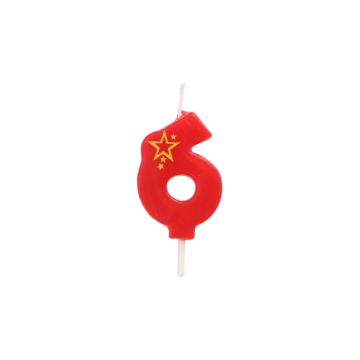 Getalkaarsen, mini 6,8 cm rood "6"
