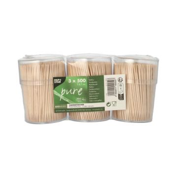 Ronde tandenstokers van hout, 6,7 cm, cocktailprikkers in transparante dispensers